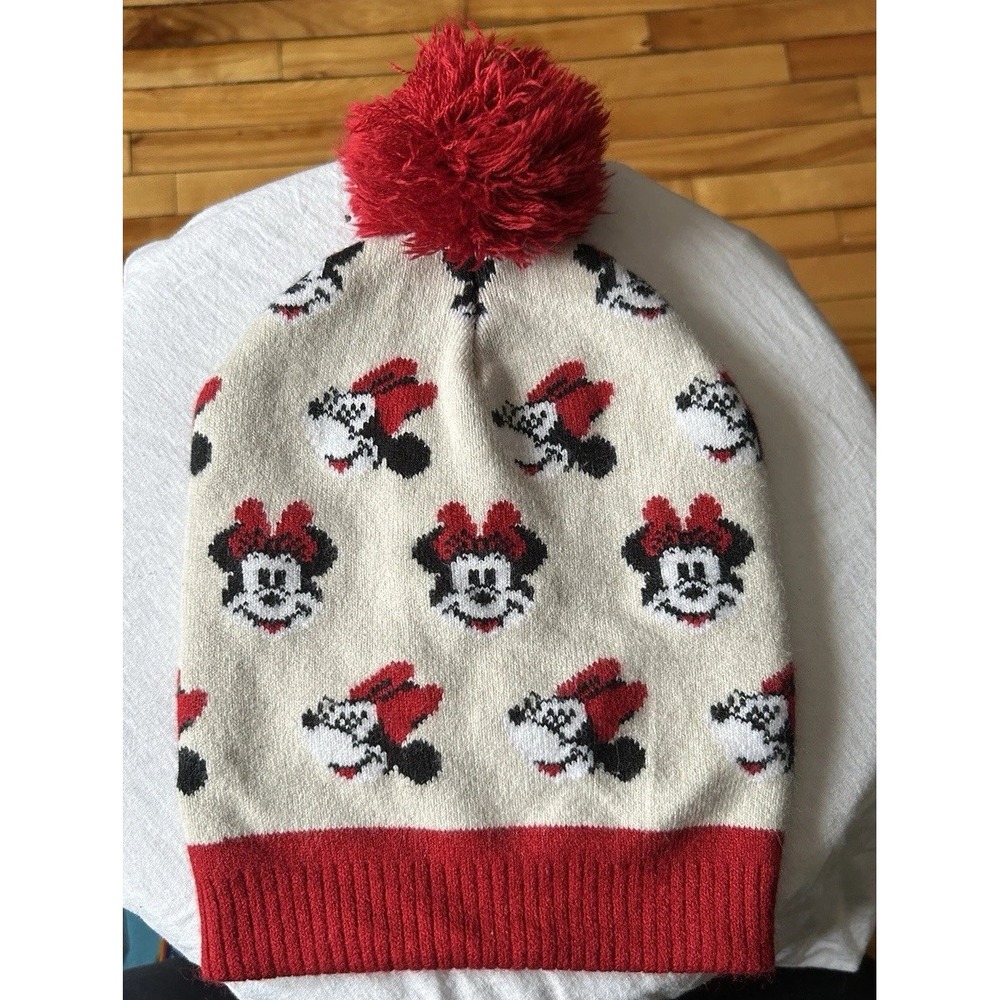 Adorable Coquette Cozy Disney Junior Minnie Mouse Cream Warm Fall Stretch Beanie
